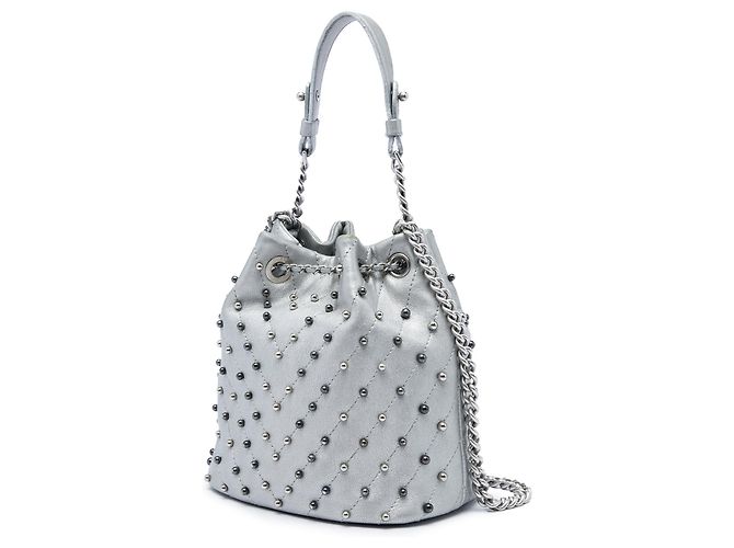 Borsa a secchiello con coulisse Chanel Small Metallic Chevron Lambskin Stud Wars Argentata Argento - vista 2