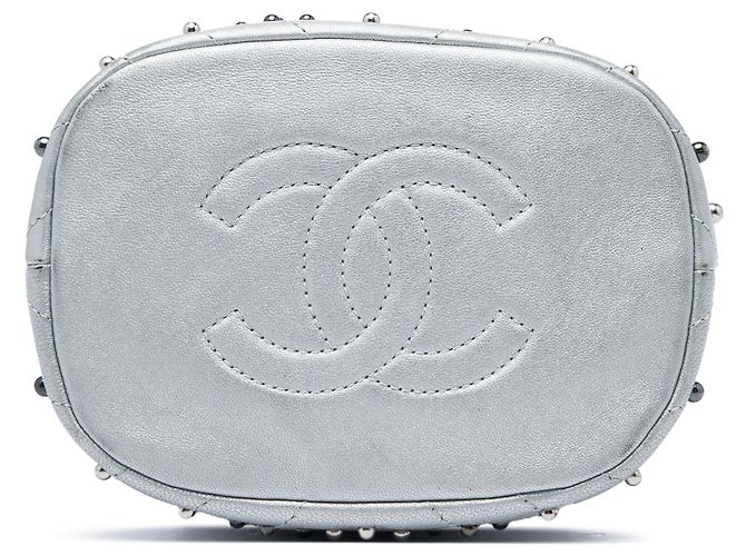 Borsa a secchiello con coulisse Chanel Small Metallic Chevron Lambskin Stud Wars Argentata Argento - vista 3