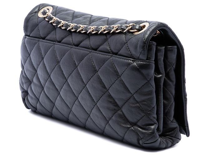 Borsa a Tracolla Chanel Medium Quilted Calfskin Soft Elegance Flap Nera Nero - vista 2