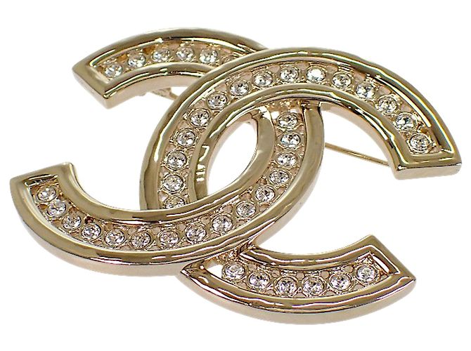 Spilla Chanel CC placcata oro con strass D'oro - vista 4