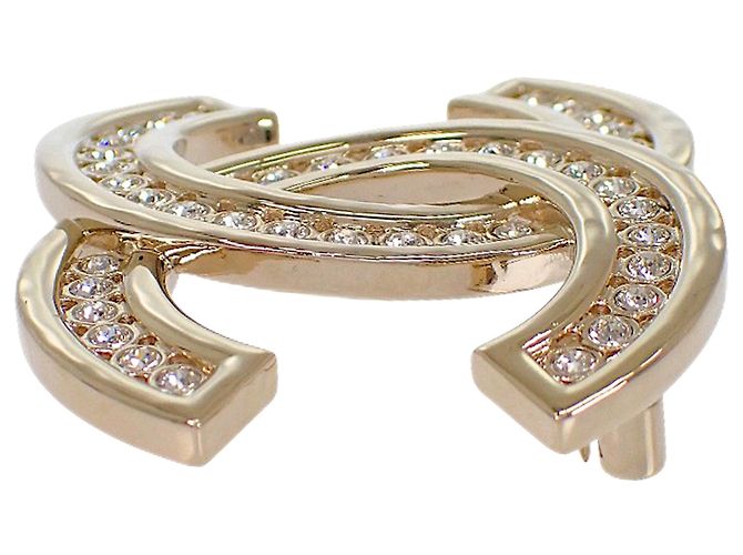 Spilla Chanel CC placcata oro con strass D'oro - vista 5