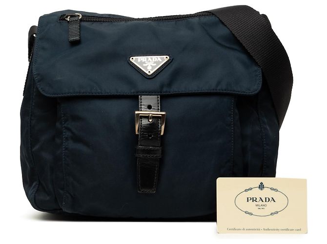 Bolsa Messenger Prada Tessuto azul com fivela e zíper - vista 7