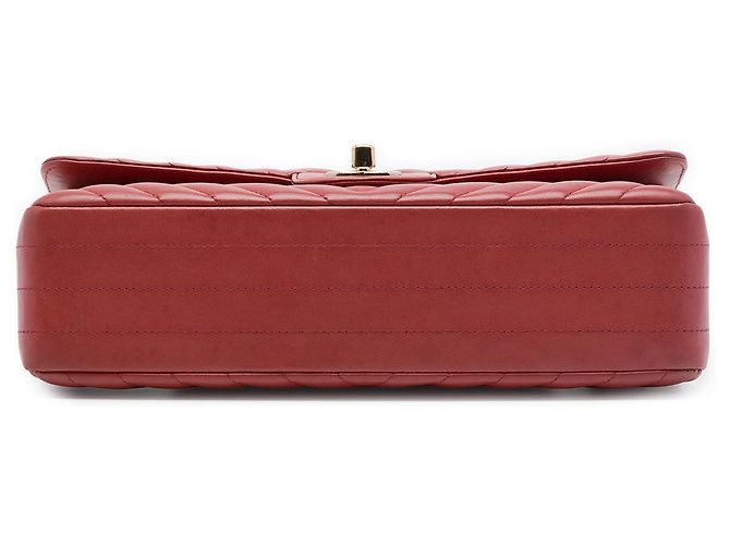 Borsa a tracolla Chanel Medium Classic Chevron in pelle d'agnello rossa con doppia patta Rosso - vista 3