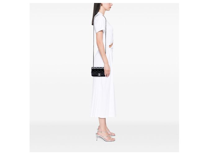 Borsa a tracolla Chanel Extra Mini Rectangular Classic Patent Single Flap Nera Nero - vista 6