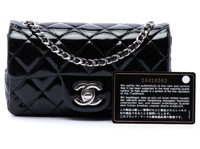 Borsa a tracolla Chanel Extra Mini Rectangular Classic Patent Single Flap Nera Nero - vista 7