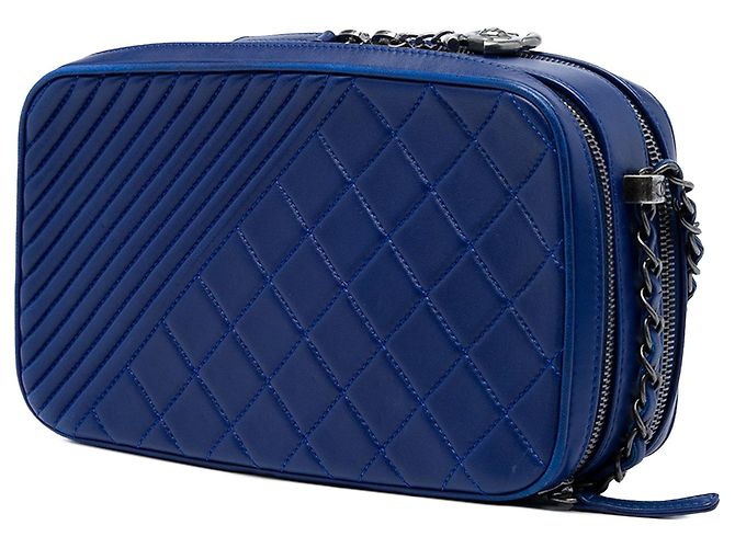 Borsa Camera Chanel Coco Boy Large in Pelle di Agnello Matelassé Blu - vista 2