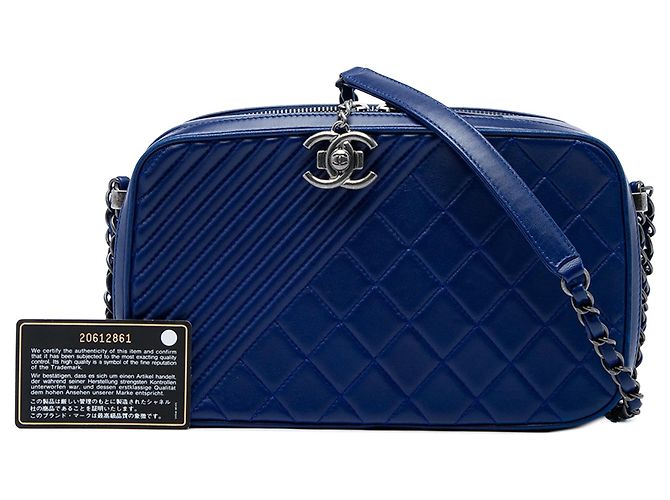 Borsa Camera Chanel Coco Boy Large in Pelle di Agnello Matelassé Blu - vista 7