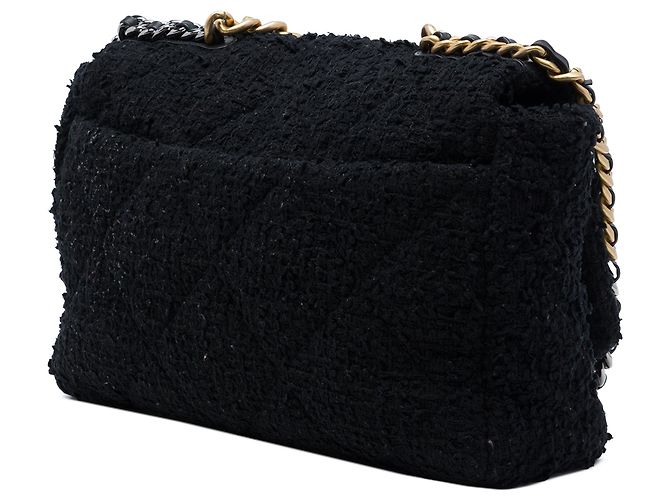 Borsa Chanel Maxi Tweed 19 Flap Satchel Nera Nero - vista 2