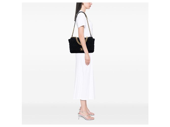 Borsa Chanel Maxi Tweed 19 Flap Satchel Nera Nero - vista 6