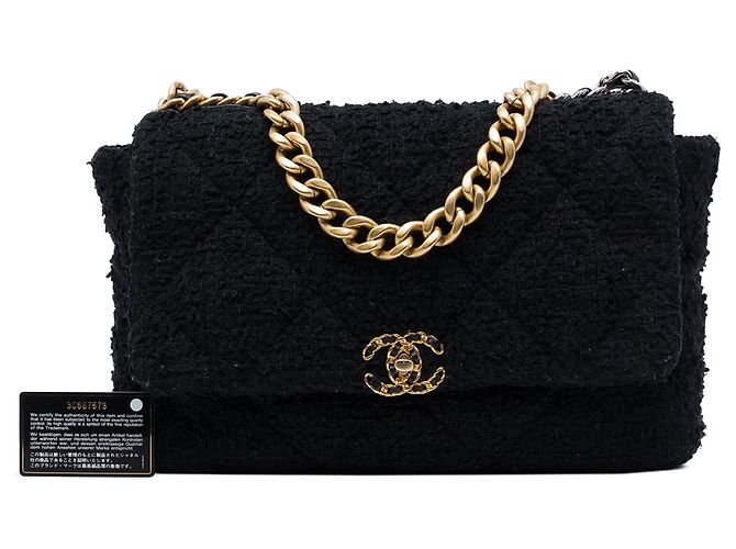 Borsa Chanel Maxi Tweed 19 Flap Satchel Nera Nero - vista 7