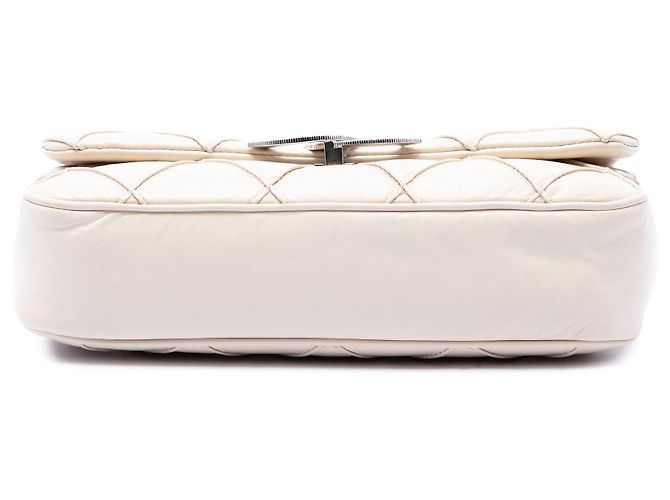 Borsa a tracolla Chanel CC Double Stitch in pelle di agnello bianca Single Flap Bianco - vista 3