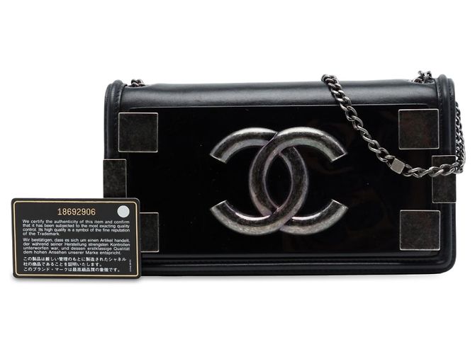 Borsa a tracolla Chanel Boy Brick Horizontal Flap in pelle d'agnello e acrilico nera Nero - vista 7