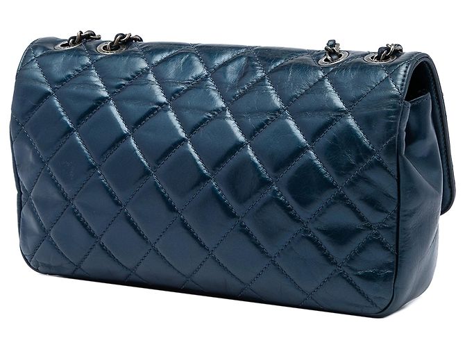Borsa a tracolla Chanel Medium Quilted Glazed Calfskin Coco Pleats Flap Blu - vista 2