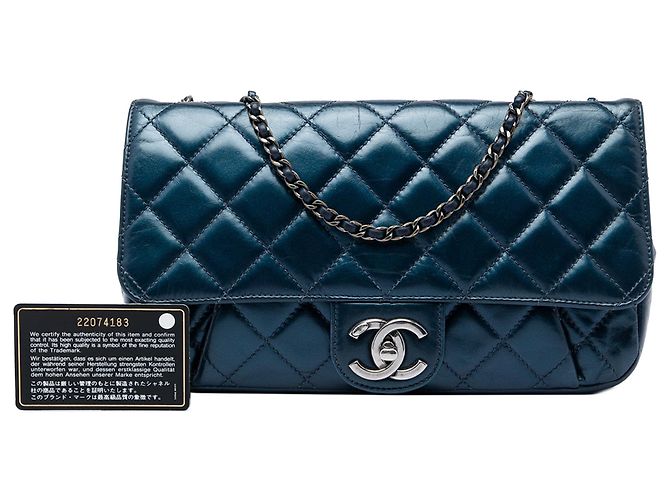 Borsa a tracolla Chanel Medium Quilted Glazed Calfskin Coco Pleats Flap Blu - vista 7