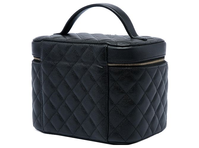 Vanity Beauty case Chanel CC matelassé in pelle caviar nera Nero - vista 2
