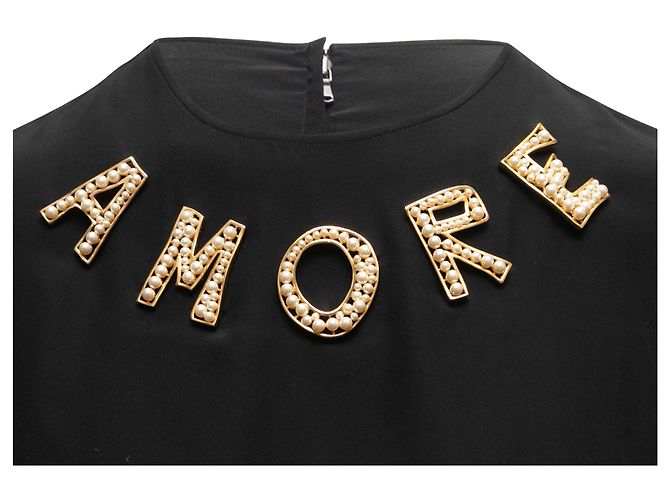 Haut noir en soie avec perles synthétiques Dolce & Gabbana Taille IT 40 - vue 2