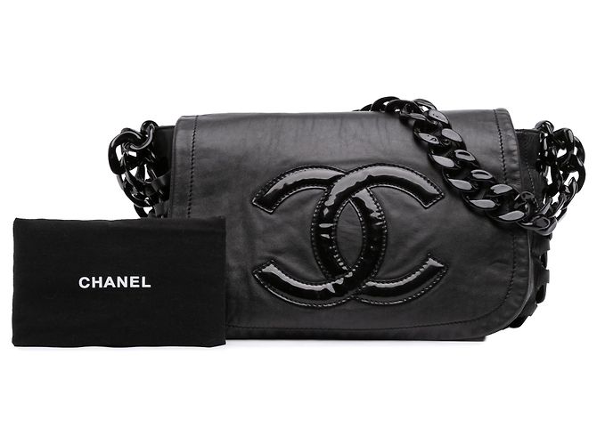 Borsa a tracolla Chanel Modern Chain Flap in vitello nero con rhodoide - vista 7