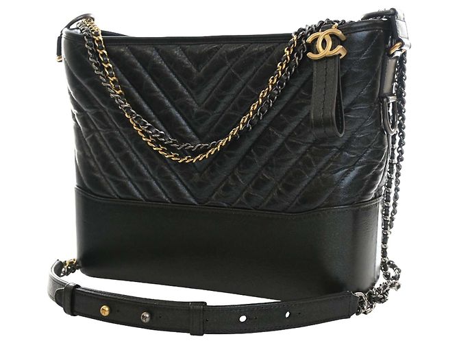 Borsa a tracolla Gabrielle Chanel Medium Chevron in vitello invecchiato iridescent nero - vista 13