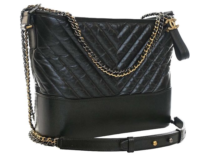 Borsa a tracolla Gabrielle Chanel Medium Chevron in vitello invecchiato iridescent nero - vista 14