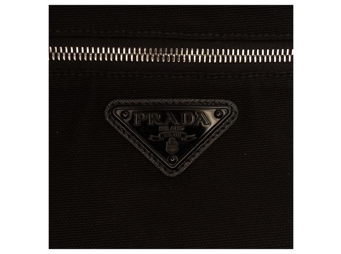 Borsa a tracolla Prada in tela Canapa con logo triangolare nera Nero - vista 5