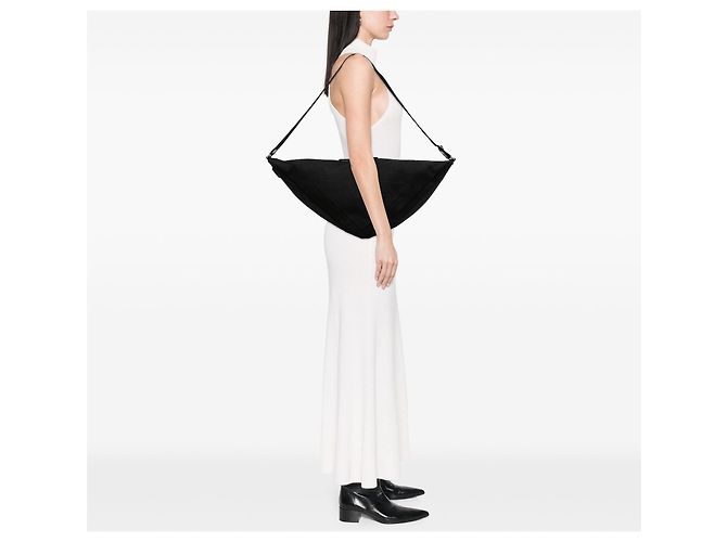 Borsa a tracolla Prada in tela Canapa con logo triangolare nera Nero - vista 6
