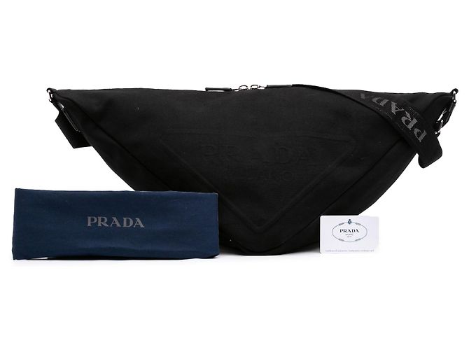 Borsa a tracolla Prada in tela Canapa con logo triangolare nera Nero - vista 7