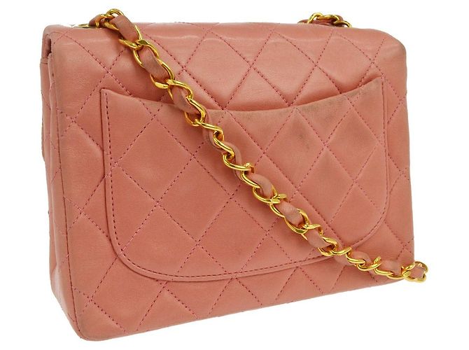 Chanel Vintage Square Classic Single Flap Quilted Lambskin Mini Rosa - vista 2