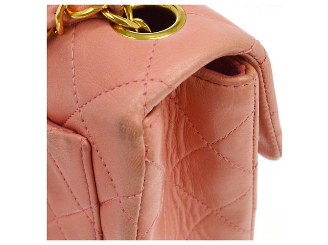 Chanel Vintage Square Classic Single Flap Quilted Lambskin Mini Rosa - vista 6