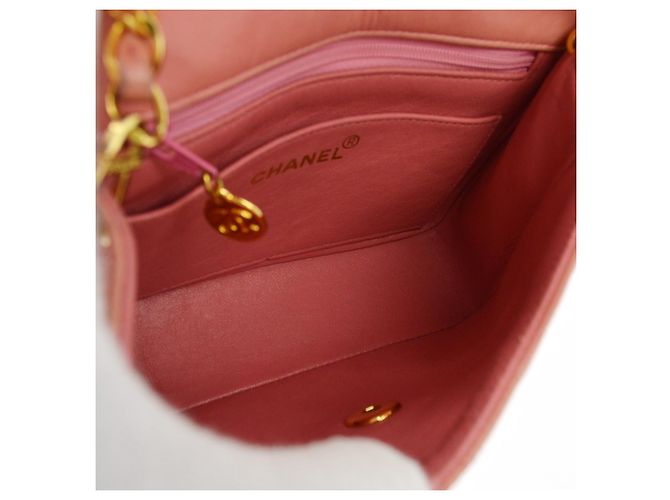 Chanel Vintage Square Classic Single Flap Quilted Lambskin Mini Rosa - vista 7