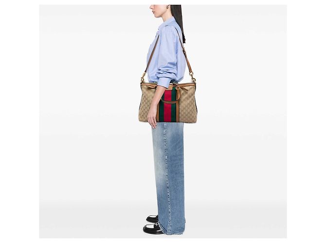Borsa Satchel Gucci Rania Medium GG Canvas Web Beige - vista 5