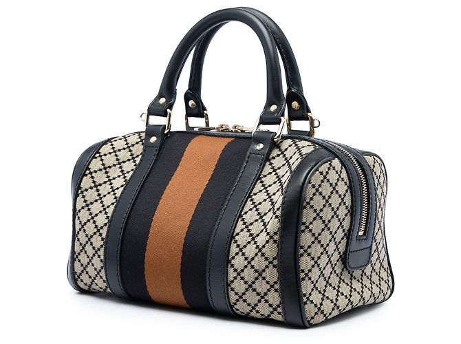 Borsa Boston Satchel Gucci Small Diamante Canvas Web Beige - vista 2