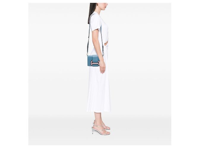 Borsa a tracolla Prada City Calf Plex Ribbon Blu - vista 6