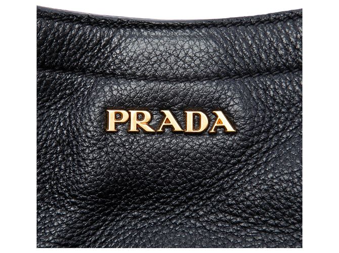Borsa Tote Convertibile con Zip Laterale Prada Vitello Daino Nera Nero - vista 5
