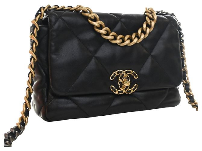 Borsa Chanel 19 Flap Satchel Medium in pelle di agnello nera Nero - vista 11