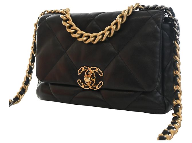 Borsa Chanel 19 Flap Satchel Medium in pelle di agnello nera Nero - vista 12