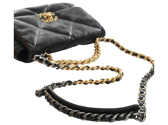 Borsa Chanel 19 Flap Satchel Medium in pelle di agnello nera Nero - vista 14