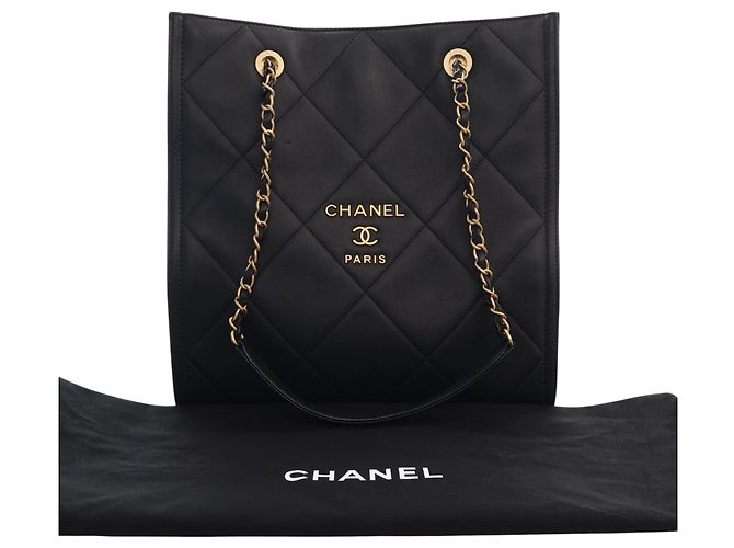 Sacola Chanel CC em pele de cordeiro acolchoada preta Preto - vista 15