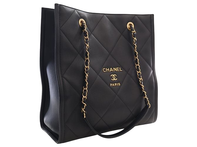 Sacola Chanel CC em pele de cordeiro acolchoada preta Preto - vista 2