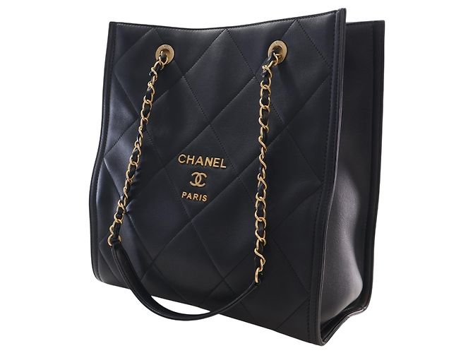 Sacola Chanel CC em pele de cordeiro acolchoada preta Preto - vista 3