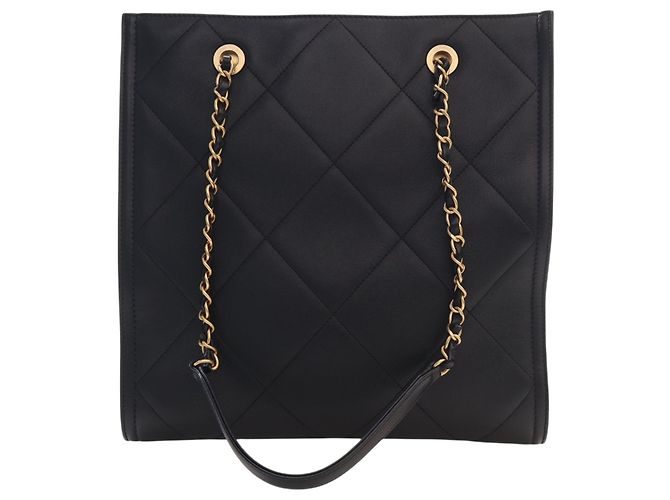 Sacola Chanel CC em pele de cordeiro acolchoada preta Preto - vista 4