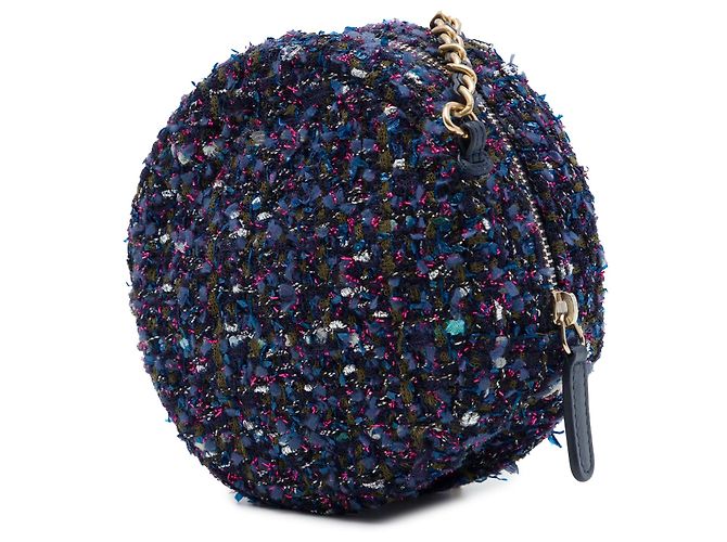 Borsa a tracolla rotonda in tweed matelassé Chanel CC viola Porpora - vista 2
