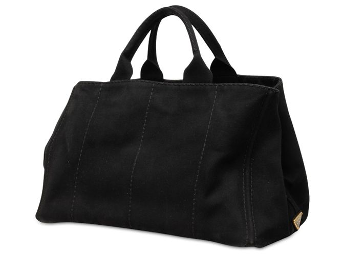 Borsa Tote Satchel Prada Large Canvas Canapa Logo Nera Nero - vista 2