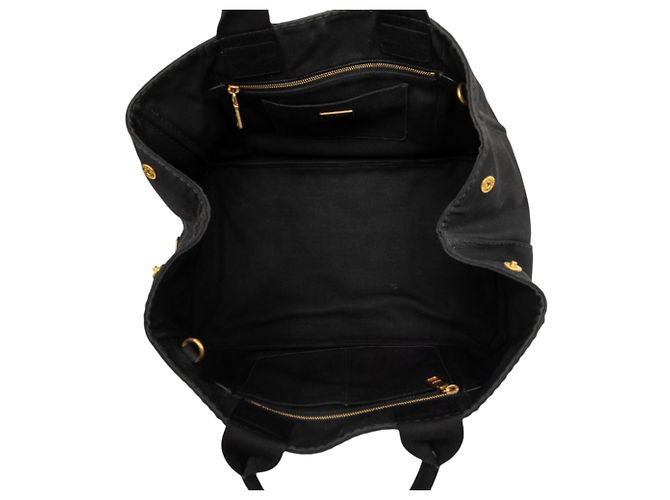 Borsa Tote Satchel Prada Large Canvas Canapa Logo Nera Nero - vista 4