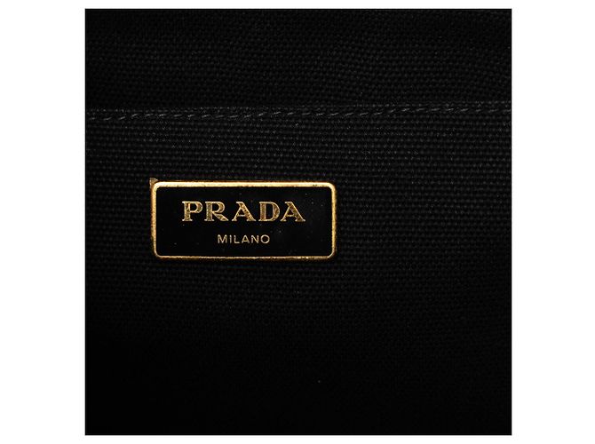 Borsa Tote Satchel Prada Large Canvas Canapa Logo Nera Nero - vista 5