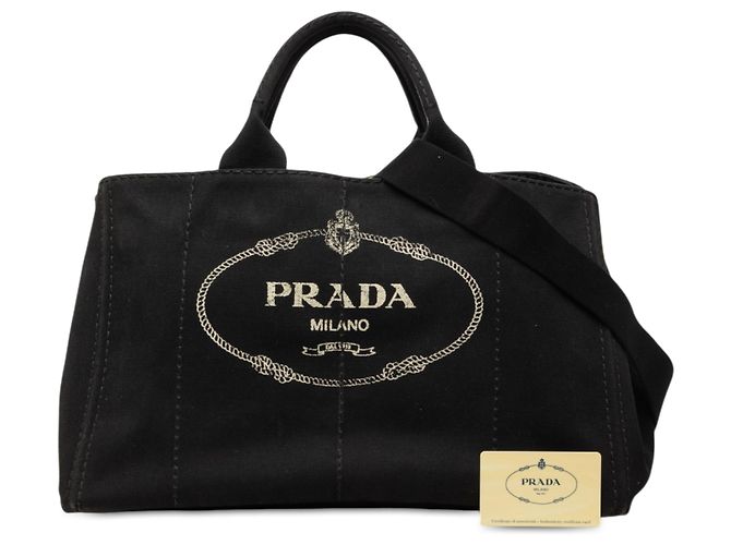 Borsa Tote Satchel Prada Large Canvas Canapa Logo Nera Nero - vista 7