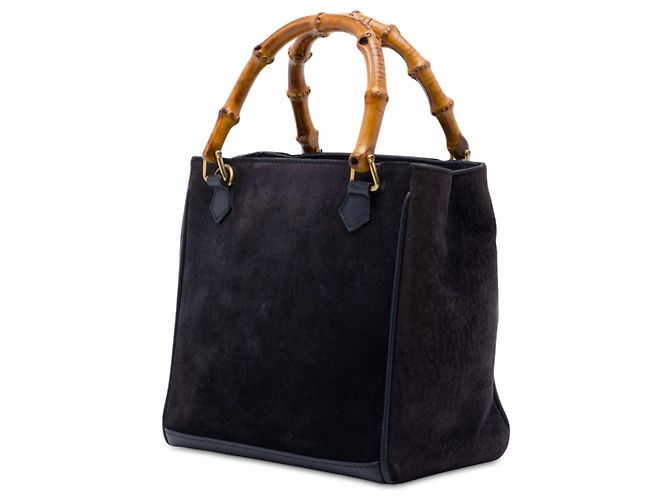 Bamboo Borsa Satchel Gucci in camoscio blu con bambù - vista 2
