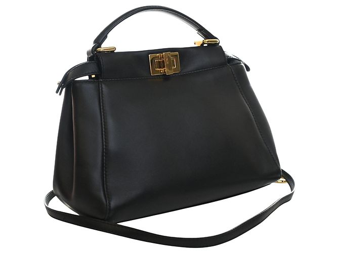 Borsa Mini Peekaboo Iconic in pelle nera Fendi Nero - vista 8