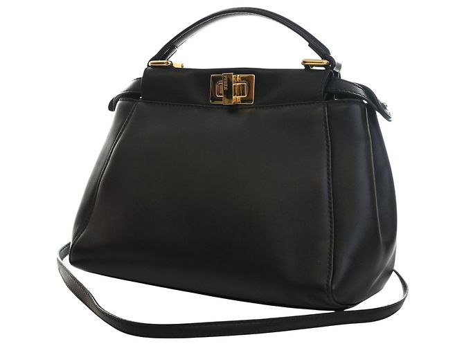 Borsa Mini Peekaboo Iconic in pelle nera Fendi Nero - vista 9