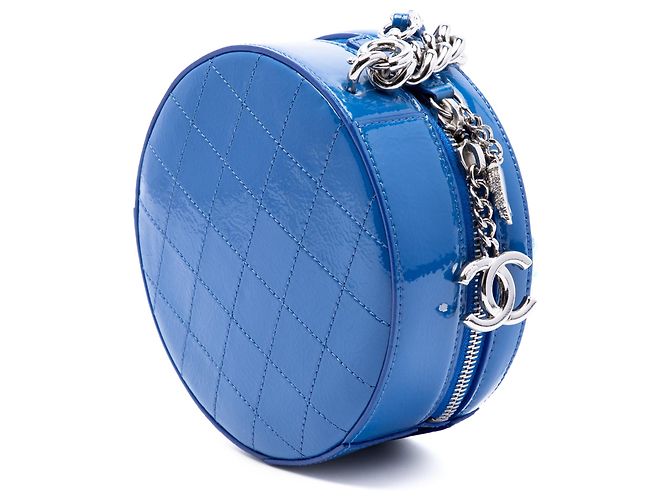 Borsa Satchel Chanel CC Round As Earth in vernice blu - vista 2