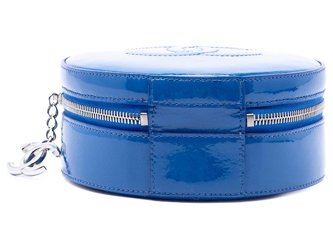 Borsa Satchel Chanel CC Round As Earth in vernice blu - vista 3